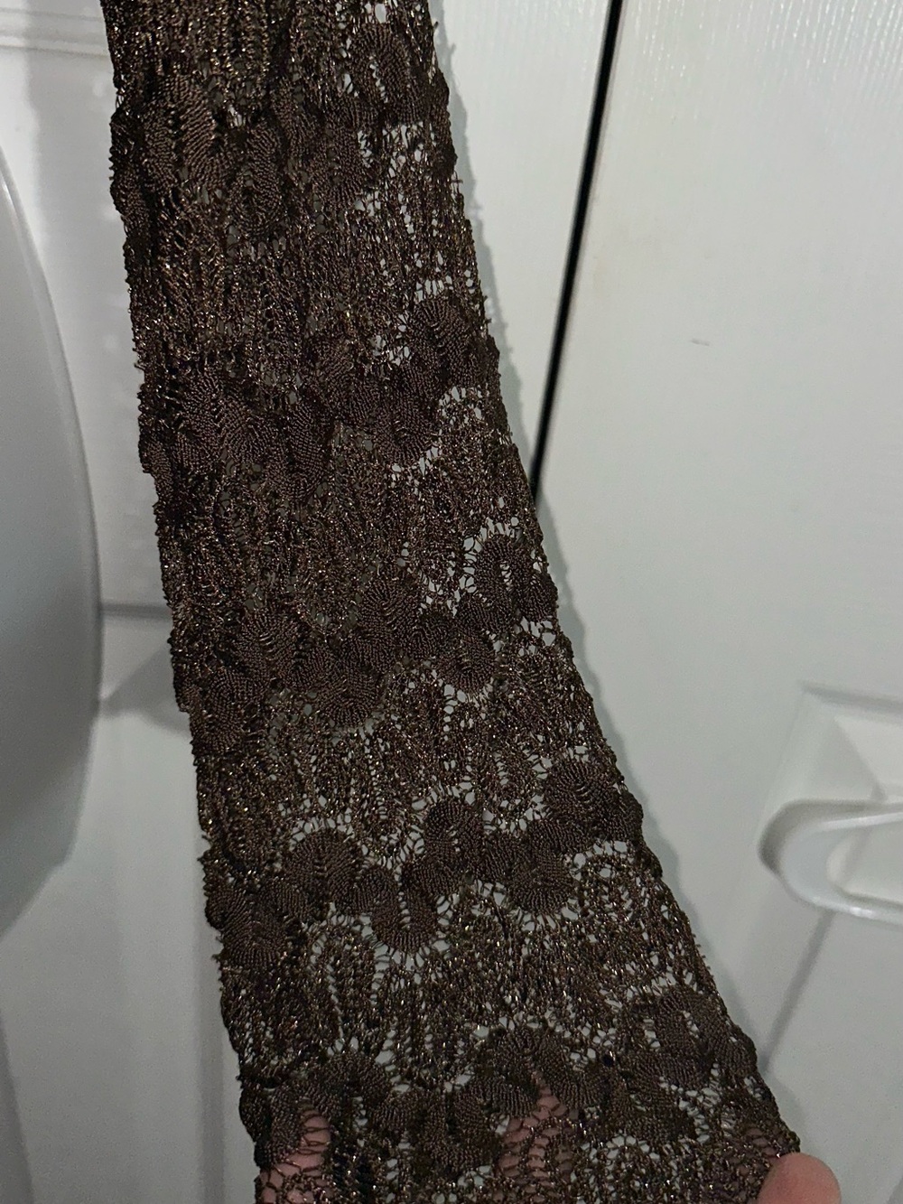 Y2K Brown Gold Open Long Sleeve Crochet Cardigan M-L AA22 - Picture 3 of 7